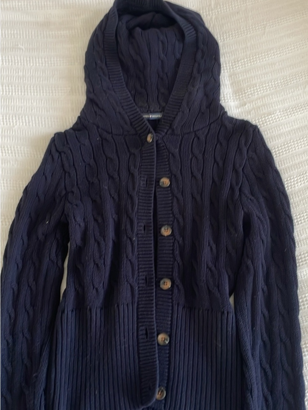 Brandy Melville Navy Cable Knit Hooded Cardigan